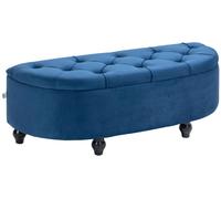 Pouf de rangement - Coffre de rangement - Tabouret de rangement - Banc de rangement - Velours bleu - Design classique - Structure en bois robuste