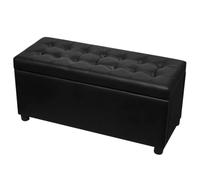 Pouf de rangement en cuir artificiel, noir, 87,5 x 36 x 41 cm | Repose-pieds avec compartiment de rangement, structure en bois, utilisation comme table basse ou chaise supplémentaire