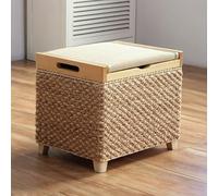 Pouf de rangement en rotin avec siège rembourré, 45,7 x 35,6 x 40,6 cm, banc rectangulaire pour entrée, chambre à coucher, salon