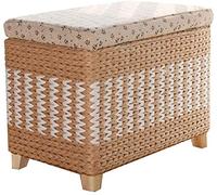 Pouf de rangement en rotin, repose-pieds multifonction en osier avec base en bois massif pour l'organisation du salon