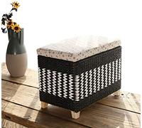 Pouf de rangement en rotin, repose-pieds multifonction en osier avec base en bois massif pour l'organisation du salon