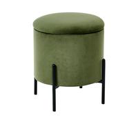 Pouf de Rangement en Velours Rembourré Base en Bois Rond Vert Foncé Wenona