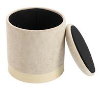 HOMCOM Pouf Coffre Rangement Tabouret Rond en Chenille Ø 38 x 45 cm Beige | Pouf Repose-Pieds, Base en Métal Effet Bois, pour la Chambre à Coucher, Entrée, Salon, Charge 120 Kg