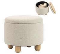 Pouf de rangement - HOMCOM - rond avec couvercle - pieds en bois - toile de jute - Ø 38,5 x 33,5 cm - beige