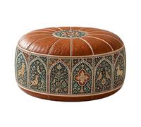 Pouf de rangement imperméable marocain - Housse en similicuir non rembourré | 53 cm de diamètre | Housse de pouf imperméable en cuir synthétique imprimé marocain | Grande capacité de rangement pour