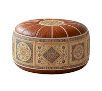 Pouf de rangement marocain imperméable - Housse en cuir synthétique non | 53 cm de diamètre | Housse de pouf imperméable en cuir synthétique imprimé marocain | Grande capacité de rangement pour
