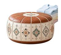 Pouf de rangement marocain imperméable - Housse en cuir synthétique non | 53 cm de diamètre | Housse de pouf imperméable en cuir synthétique imprimé marocain | Grande capacité de rangement pour