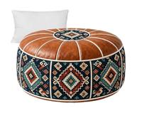 Pouf de rangement marocain imperméable - Housse en cuir synthétique non | 53 cm de diamètre | Housse de pouf imperméable en cuir synthétique imprimé marocain | Grande capacité de rangement pour