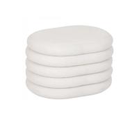 Pouf de rangement ovale en tissu bouclette, coloris blanc - Longueur 59 x Profondeur 45 x Hauteur 40 cm