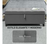 Pouf de rangement - Pouf rembourré avec espace de rangement - Revêtement en lin - Structure en bois - Assise rembourrée - Charnières de sécurité - Couvercle rabattable - Gris