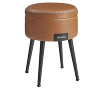 Pouf de Rangement, PU avec Coutures, Moderne Mi-siècle, avec Pieds en Acier, Capacité 150 kg, Marron Caramel