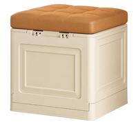 Pouf de rangement - Tabouret pliable - Assise rembourrée - Compartiment dissimulé - Beige