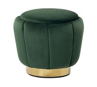 Pouf Décoratif Glamour avec Base Dorée en Velours Vert Foncé Irving