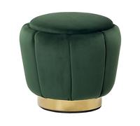 Pouf Décoratif Glamour avec Base Dorée en Velours Vert Foncé Irving