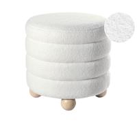 Pouf en Bouclé Pieds en Bois de Pin Accessoire Tabouret Meuble Salon Chambre Bla
