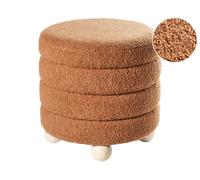 Pouf en Bouclé Pieds en Bois de Pin Accessoire Tabouret Meuble Salon Chambre Mar