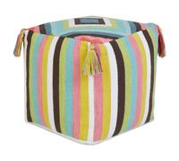 Pouf en Coton Carré Housse Amovible Fait Main Motif Géométrique avec Pompons Mul