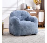 Pouf en fausse fourrure avec accoudoirs, ergonomique, bleu, confortable | Pouf poire avec rembourrage en mousse pour salon, chambre à coucher, coin lecture, pas de montage, pour adultes et enfants