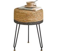 Pouf en jonc de mer, fait main, style rustique, 32 x 32 x 45 cm, naturel et noir