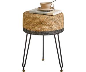Pouf en jonc de mer, fait main, style rustique, 32 x 32 x 45 cm, naturel et noir