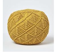 Pouf en macramé jaune moutarde - HOMESCAPES - 35 x 40 cm - Style ethnique - Tissu 100% coton