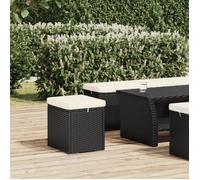 vidaXL Pouf avec coussin – Résine tressée noir 40x30x40 cm