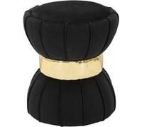 Mauro Ferretti Pouf rond en tissu Flower surpiqûres 40 x 44 cm Noir