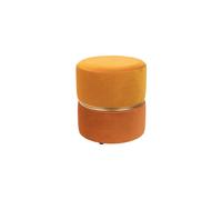 Pouf en velours orange, rond, avec anneaux dorés, fixe, style 70s - White Label, Bubbly - Ø35x39 cm