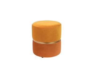 Pouf en velours orange, rond, avec anneaux dorés, fixe, style 70s - White Label, Bubbly - Ø35x39 cm