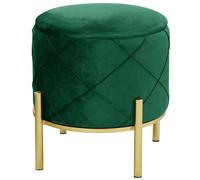 Pouf en velours raumhirsch modèle SAVANA, avec espace de rangement et pieds dorés. Forme ronde, style moderne