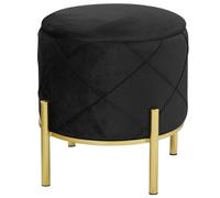 Pouf en velours raumhirsch modèle SAVANA, avec espace de rangement et pieds dorés. Forme ronde, style moderne