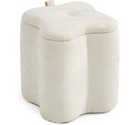 Pouf en velours scintillant en forme de trèfle avec poignée - design original, élégant et pratique pour le salon et la chambre à coucher - LUCKY - Ivoire