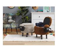 Pouf enfant mouton gris en tissu avec rangement - BELIANI - SHEEP - Moderne - Bois d'hévéa - 35x55 cm