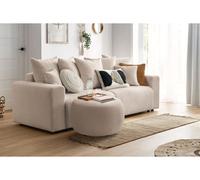 Pouf ENVY rond tissu bouclette doux beige BOBOCHIC Beige