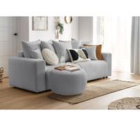 Pouf ENVY rond tissu bouclette doux gris clair BOBOCHIC Gris clair