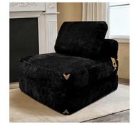 Pouf et canapé-lit 2 en 1 avec espace de rangement, pliable, flanelle noire | Boneless Canapé avec fonction sommeil, peu encombrant, pour salon, lit d'appoint, bureau, sans montage