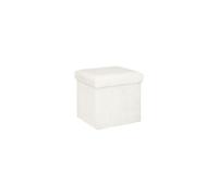 Pouf et Coffre de rangement en bois et Fourrure Blanche 38 x 38 cm
