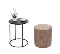 Pouf et table d'appoint HWC-K48, table basse table tabouret, certifié MVG MDF métal similicuir brun
