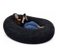 Pouf Géant Adulte XXL en Fausse Fourrure Côtelée,Housse Lavable (noir) | Tissu Certifié Oeko-Tex, Rembourrage Mousse, Housse Douce