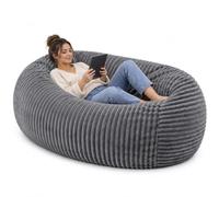 Pouf Géant Adulte XXL, Fausse Fourrure Côtelée,Housse Lavable (Gris foncé) | Tissu Certifié Oeko-Tex, Rembourrage Mousse, Housse Douce