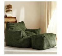 Pouf géant avec repose-pieds fauteuil ergonomique en flanelle. Canapé de sol compact et relax pour adulte pour le salon - Vert
