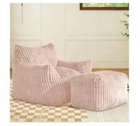 Pouf géant avec repose-pieds fauteuil ergonomique en flanelle. Canapé de sol compact et relax pour adulte pour le salon - Rose