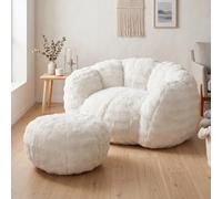 Pouf Géant XXL Adulte Fauteuil Salon Confortable Pouf Poire, Blanc Nuage | Fauteuil Avec Repose-Pieds Mousse 30D Haute Résilience Velours 3D Texturé Design Doux Pouf Détente Salon Chambre Ado Enfant