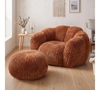 Pouf Géant XXL Adulte Fauteuil Salon Confortable Pouf Poire, Terre Cuite | Fauteuil Avec Repose-Pieds Mousse 30D Haute Résilience Velours 3D Texturé Design Doux Pouf Détente Salon Chambre Ado Enfant