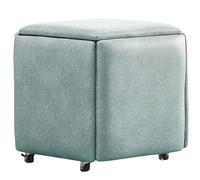 Pouf gigogne 5 en 1, chaise cube, tabourets empilables, banc ottoman carré en tissu technologique, repose-pieds avec roulettes pour chambre à coucher, salon, salle à manger