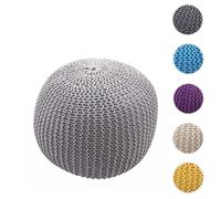Pouf HWC-E16, tabouret de tricotage, aspect de tricotage à grosses mailles 40x50cm gris