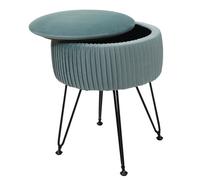 Pouf HWC-K47, tabouret avec compartiment de rangement, Ø 33cm, aspect velours vert, piètement noir