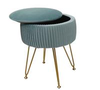 Pouf HWC-K47, tabouret avec compartiment de rangement, Ø 33cm, aspect velours vert, piètement or