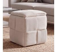 Pouf HWC-Q47, pouf ottomane rembourré, avec couvercle et compartiment de rangement, en Velours (260 g/m²) 43 x 40 x 40 cm crème