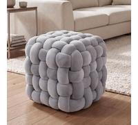 Pouf HWC-Q48, pouf ottoman rembourré à n?uds, velours (220 g/m²) 39 cm gris foncé